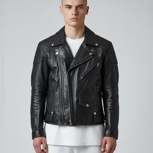 Vtg Teknic Black Leather Motorcycle Jacket Men’s Sz 40/50 Padded Biker Cafe Race